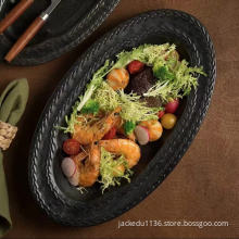 Elegant Black and White Ceramic Dinnerware with Textured Design